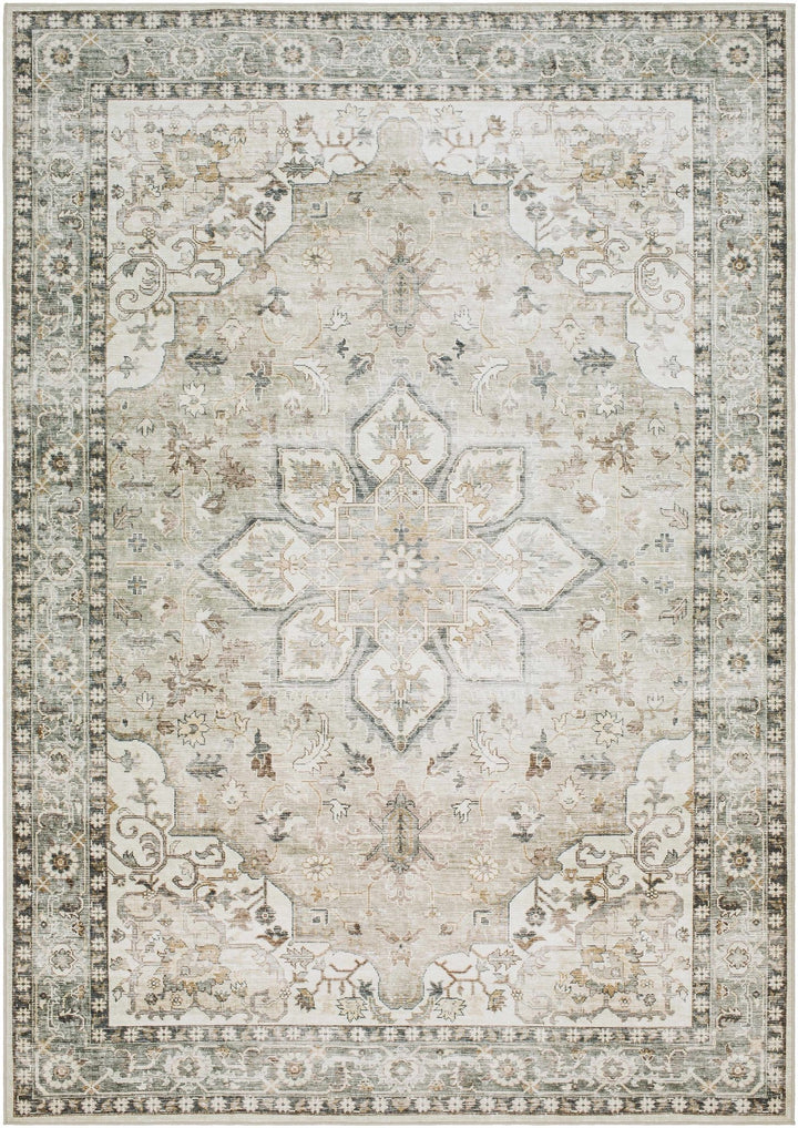 Lotan Traditional Medallion Design Beige Washable Area Rug - The Rug Decor
