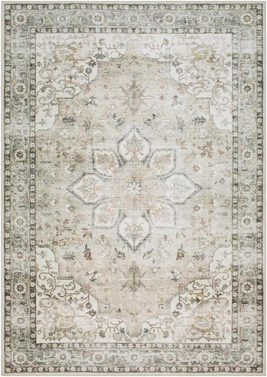 Lotan Traditional Medallion Design Beige Washable Area Rug - The Rug Decor