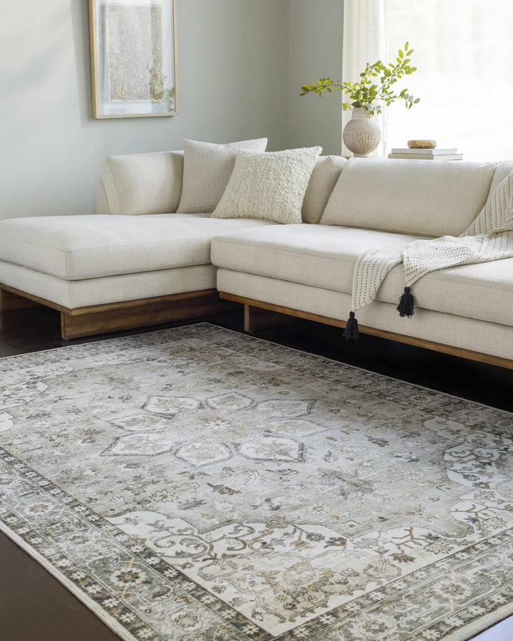 Lotan Traditional Medallion Design Beige Washable Area Rug - The Rug Decor