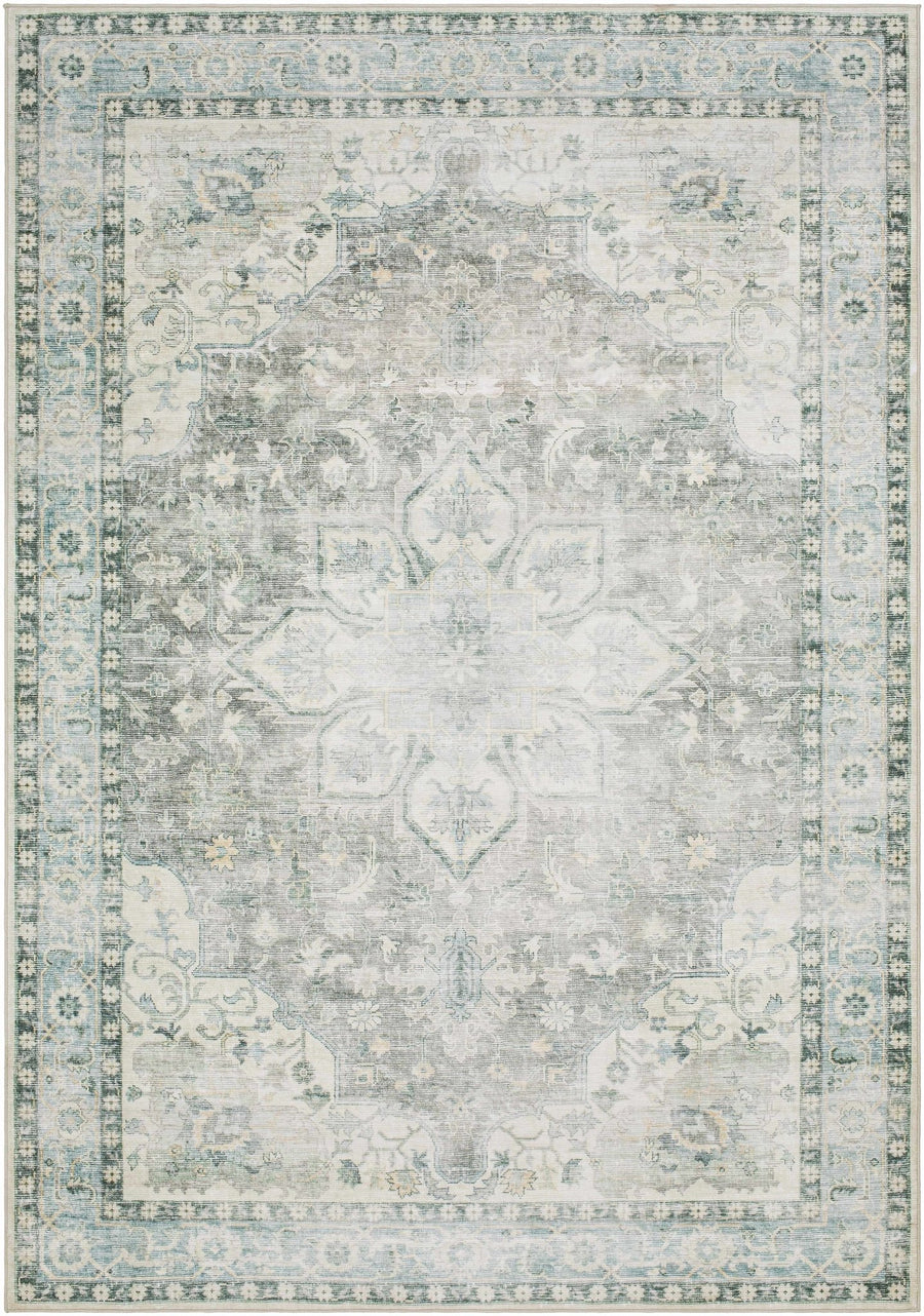 Lotan Traditional Medallion Green Washable Area Rug - The Rug Decor