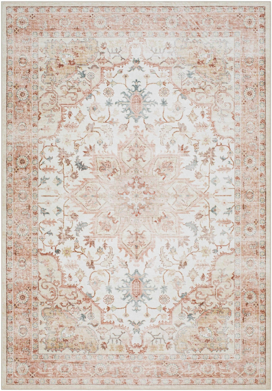 Lotan Traditional Style Pink And Ivory Washable Area Rug - The Rug Decor