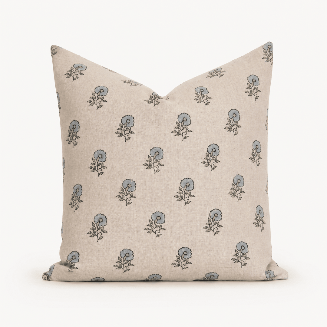 Lottie Hand-Block Floral Linen Pillow Cover - The Rug Decor