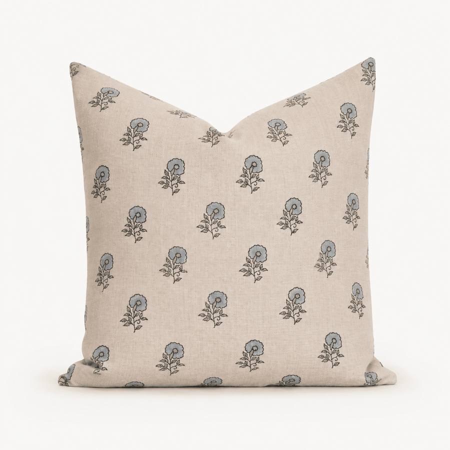 Lottie Hand-Block Floral Linen Pillow Cover - The Rug Decor