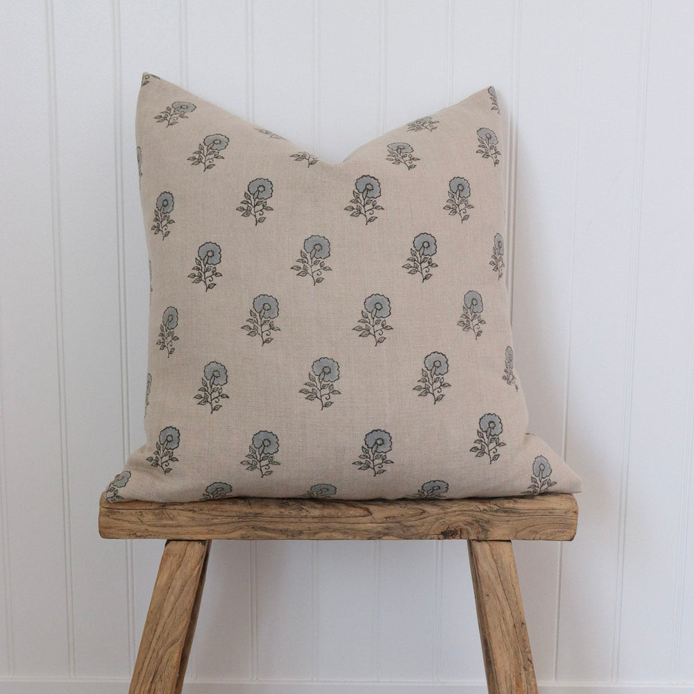 Lottie Hand-Block Floral Linen Pillow Cover - The Rug Decor
