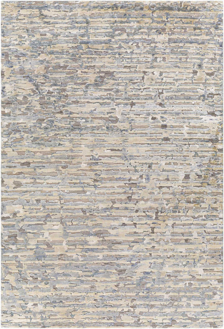 Lowdham Modern Abstract Beige And Blue Hand Knotted Rug