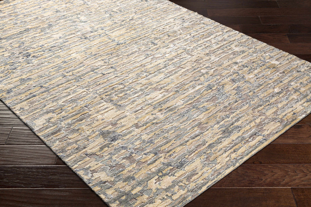 Lowdham Modern Abstract Beige And Blue Hand Knotted Rug