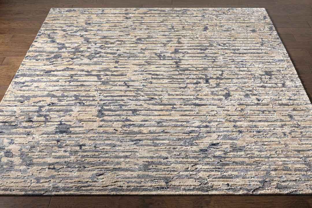 Lowdham Modern Abstract Beige And Blue Hand Knotted Rug