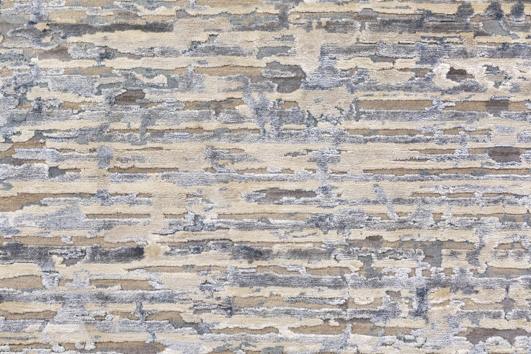 Lowdham Modern Abstract Beige And Blue Hand Knotted Rug