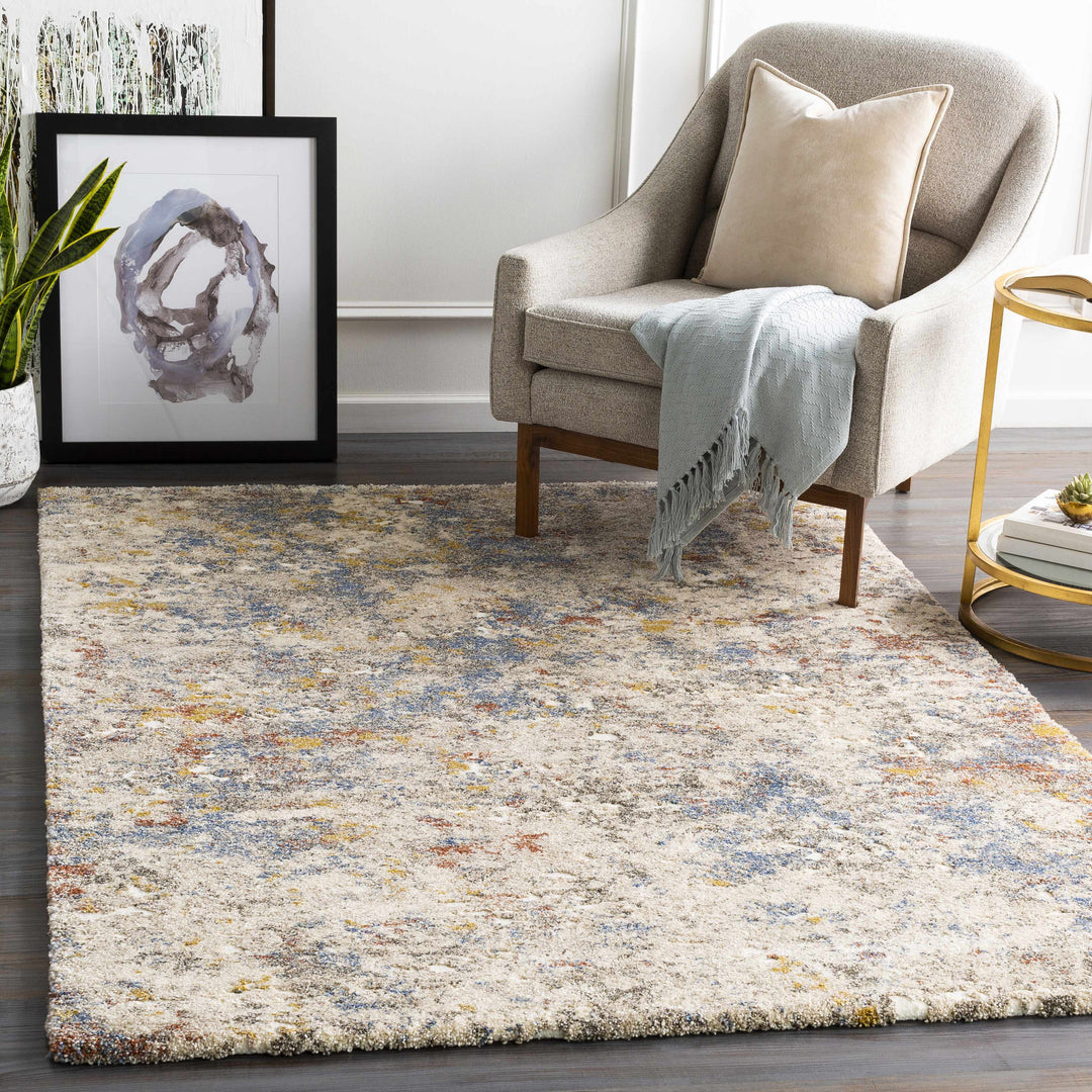 Laurencekirk Modern Abstract Design Beige And Blue Area Rug