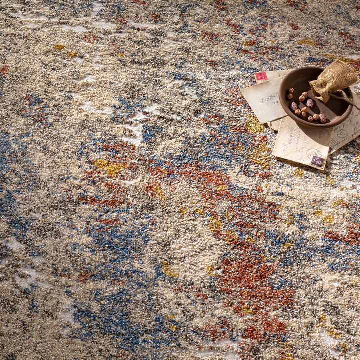 Laurencekirk Modern Abstract Design Beige And Blue Area Rug