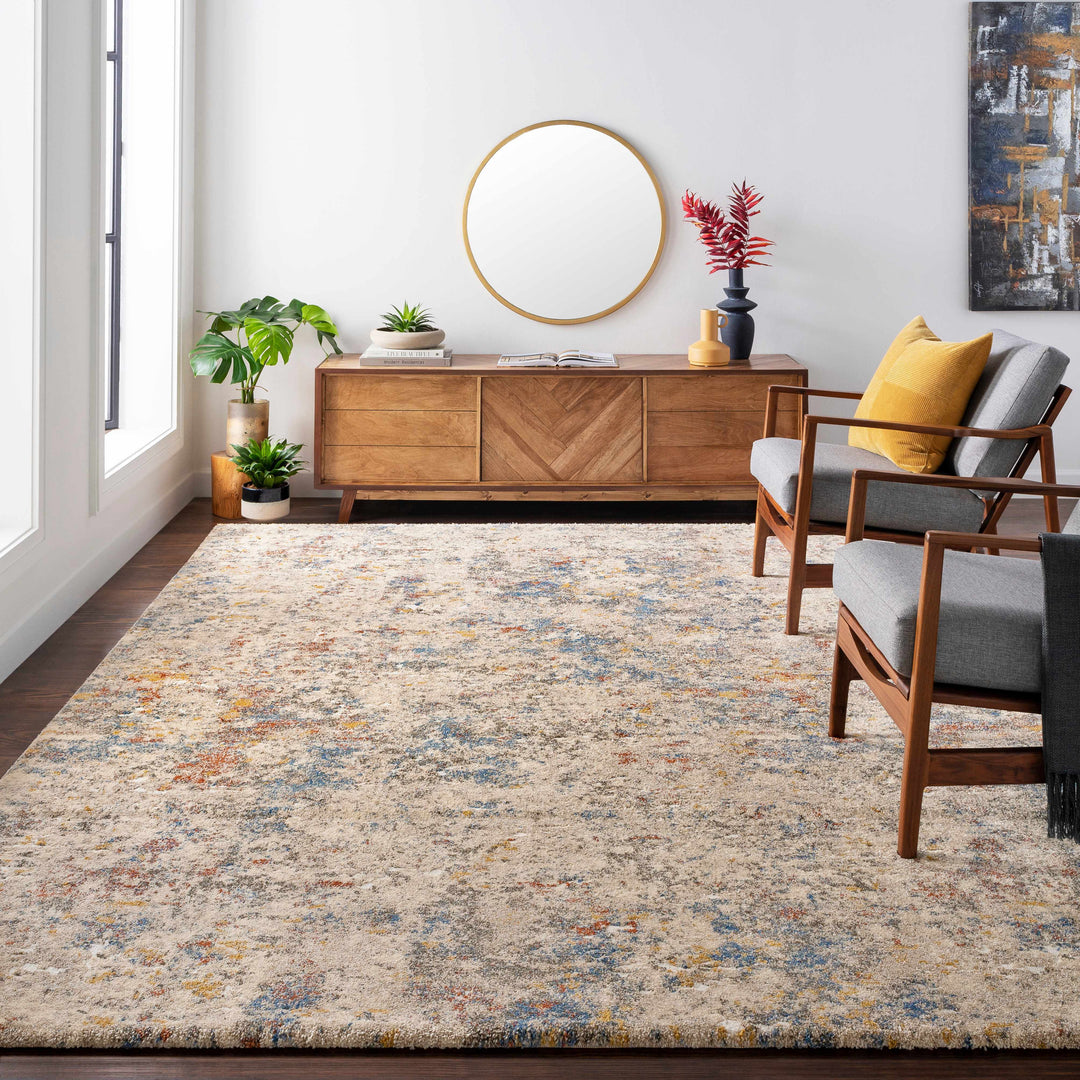 Laurencekirk Modern Abstract Design Beige And Blue Area Rug