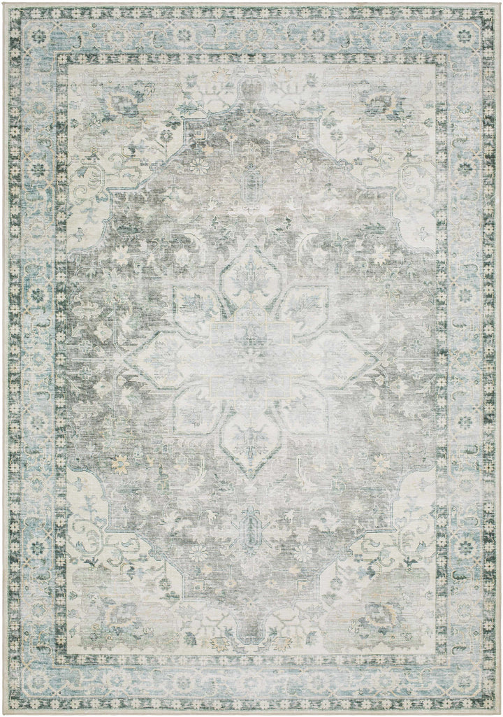 Lotan Traditional Medallion Green Washable Area Rug