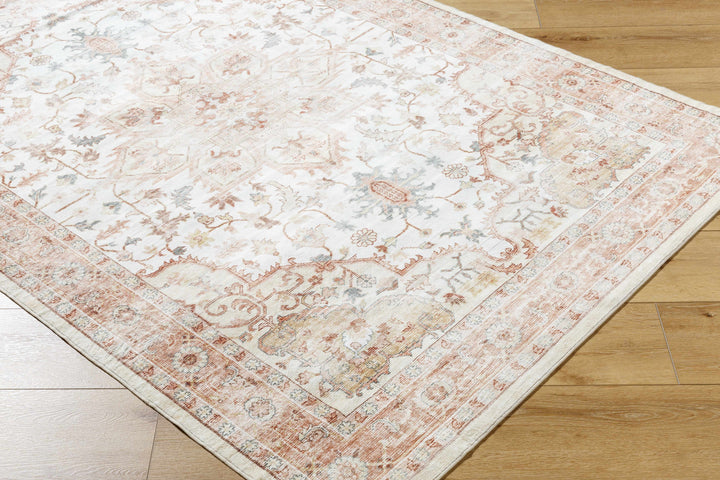 Lotan Traditional Style Pink And Ivory Washable Area Rug