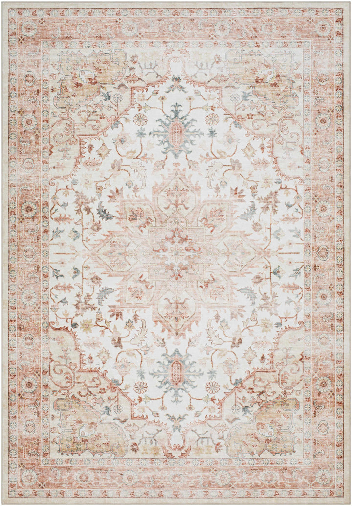Lotan Traditional Style Pink And Ivory Washable Area Rug