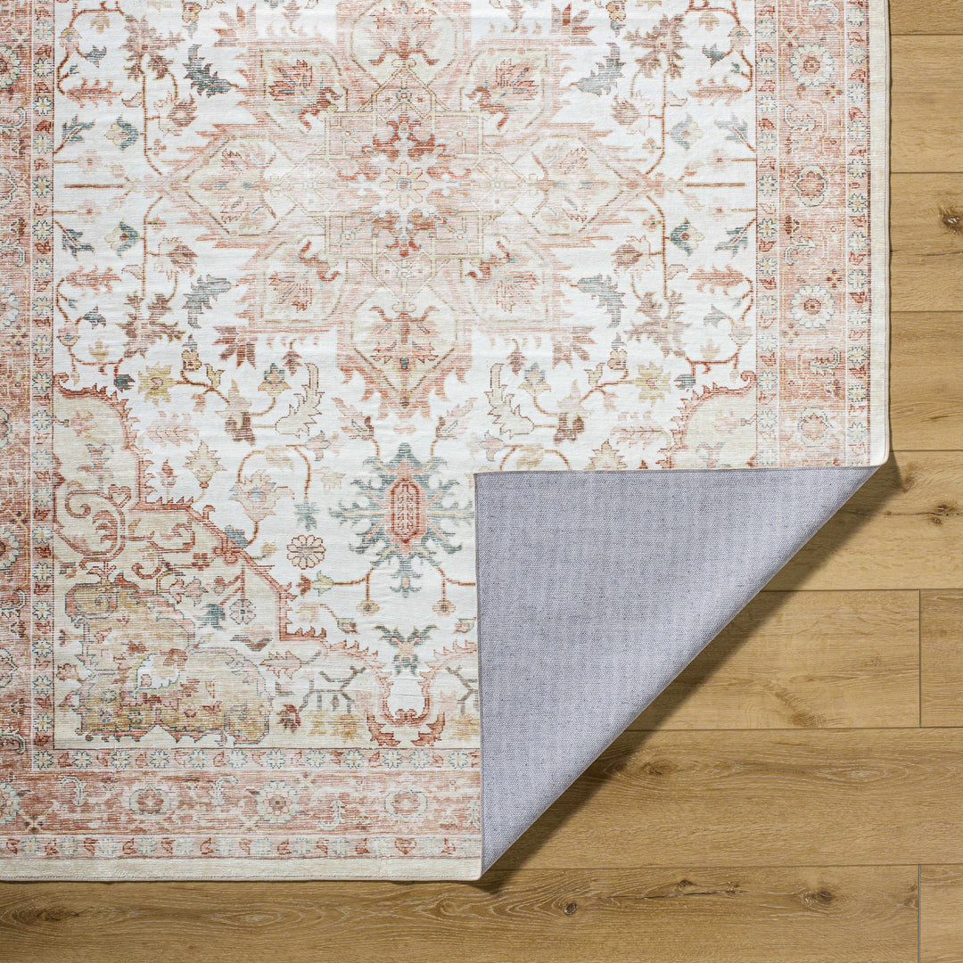 Lotan Traditional Style Pink And Ivory Washable Area Rug