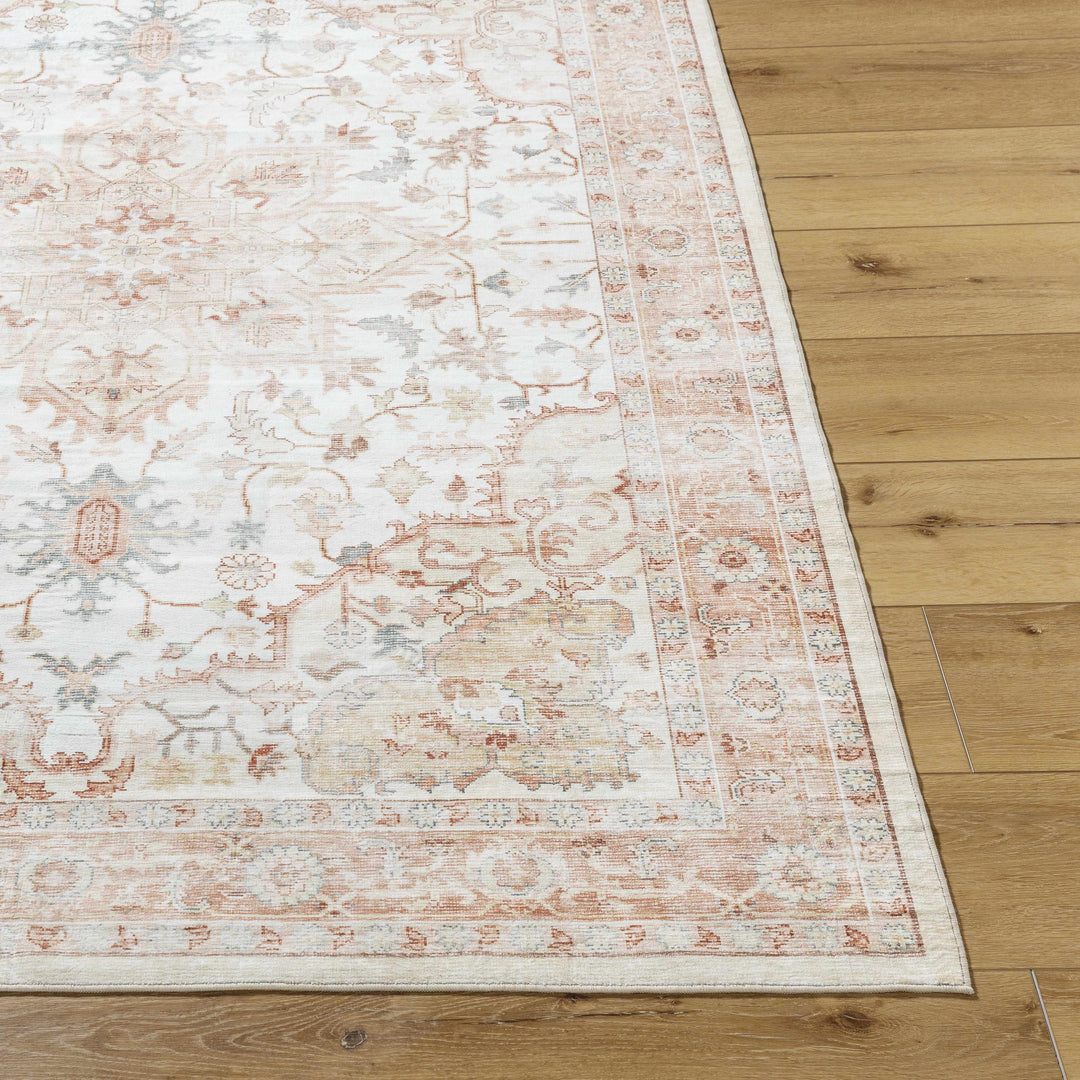 Lotan Traditional Style Pink And Ivory Washable Area Rug