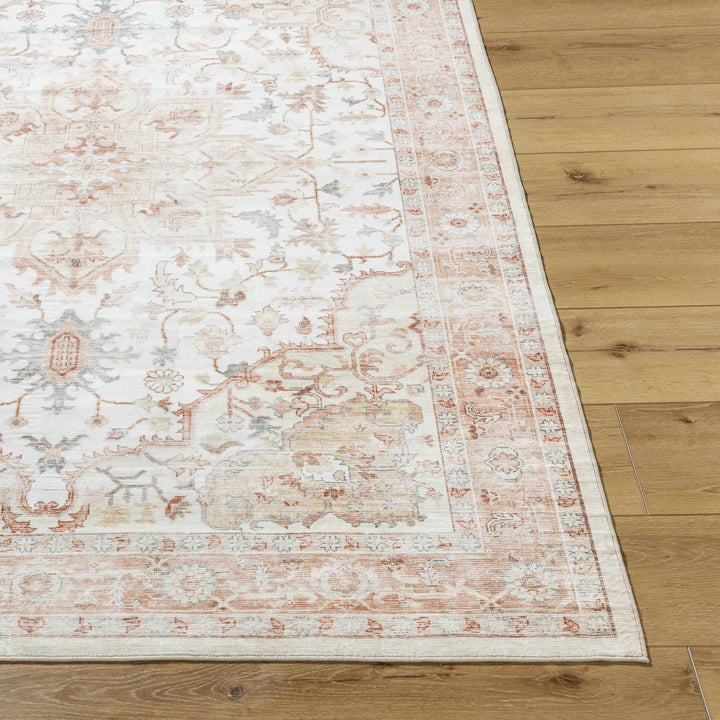 Lotan Traditional Style Pink And Ivory Washable Area Rug