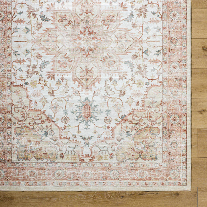 Lotan Traditional Style Pink And Ivory Washable Area Rug