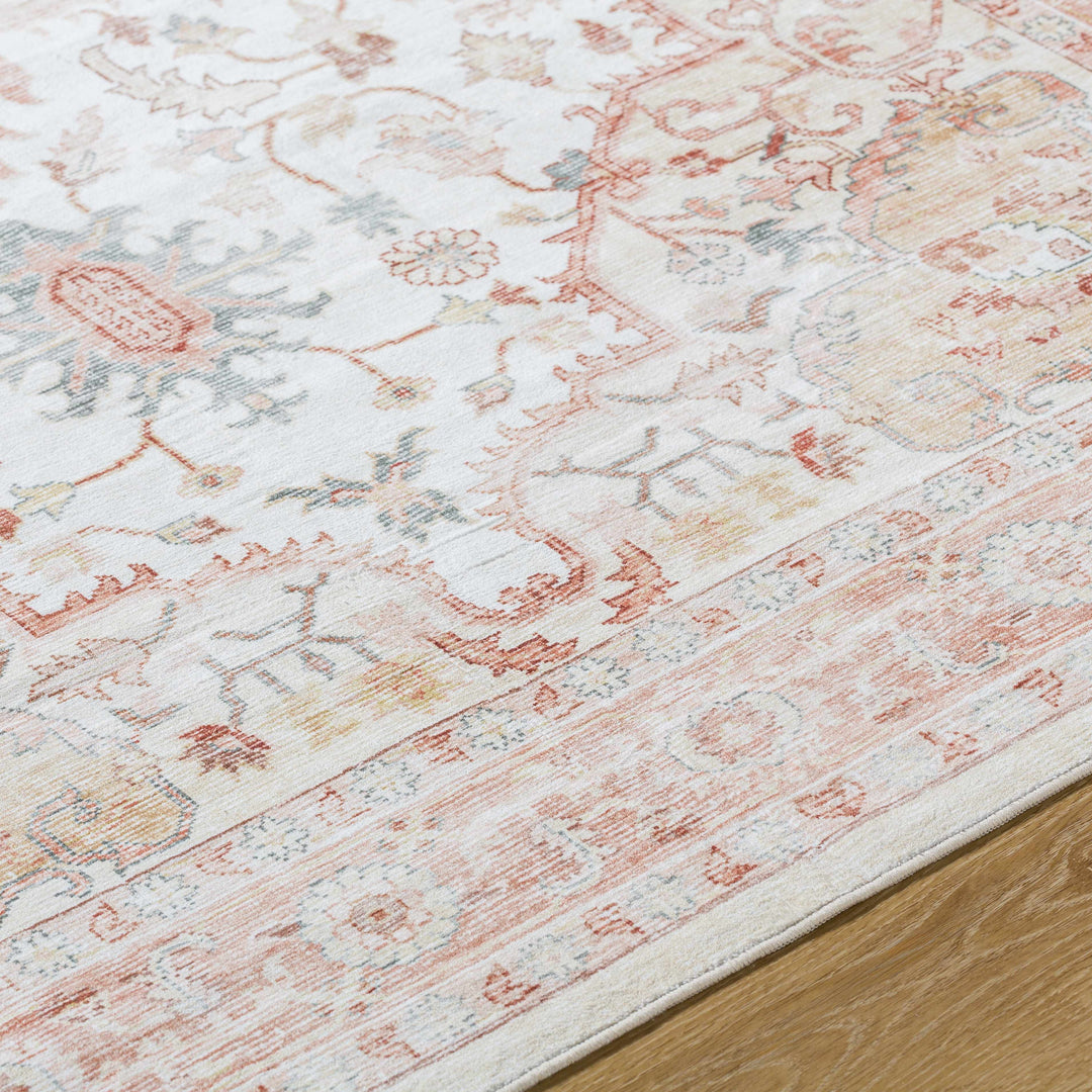 Lotan Traditional Style Pink And Ivory Washable Area Rug