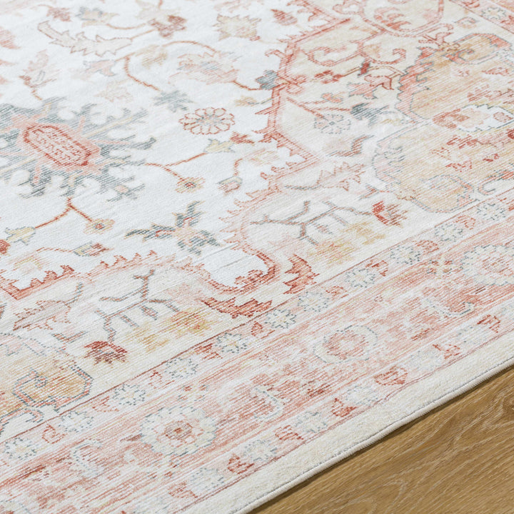 Lotan Traditional Style Pink And Ivory Washable Area Rug
