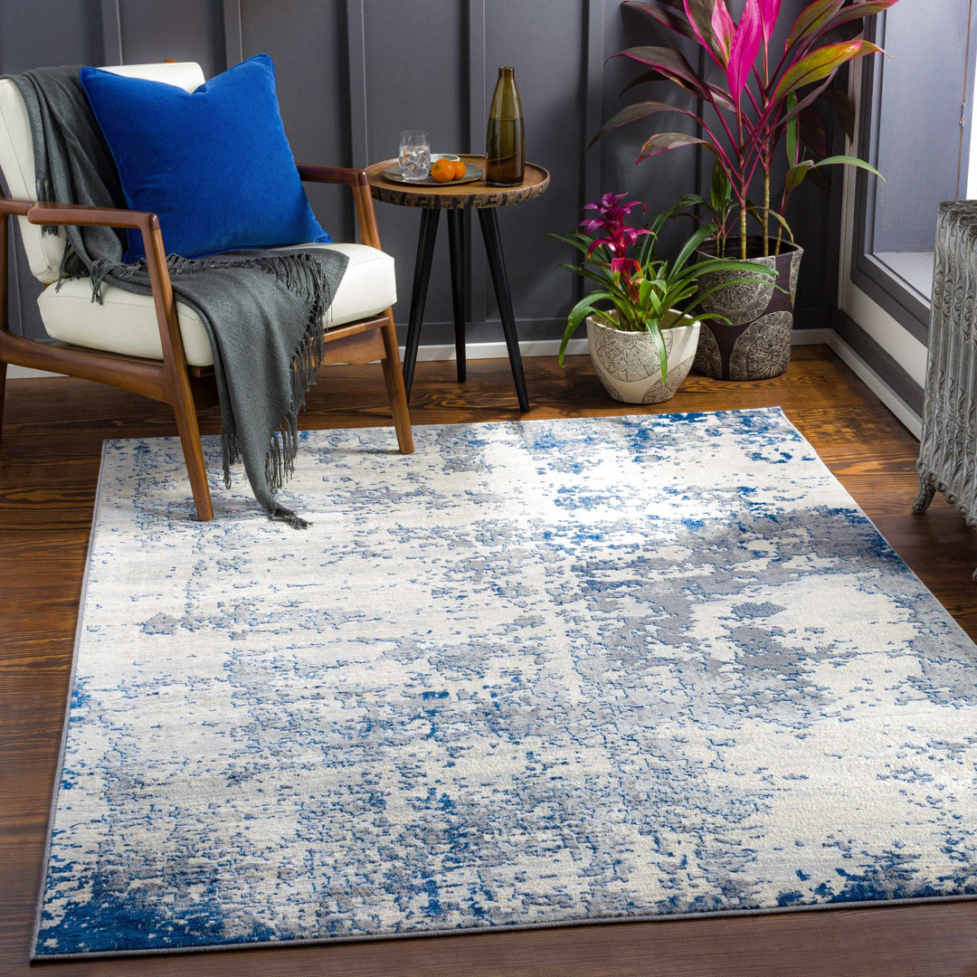 Lubao Ivory And Blue Modern Abstract Design Area Rug - The Rug Decor