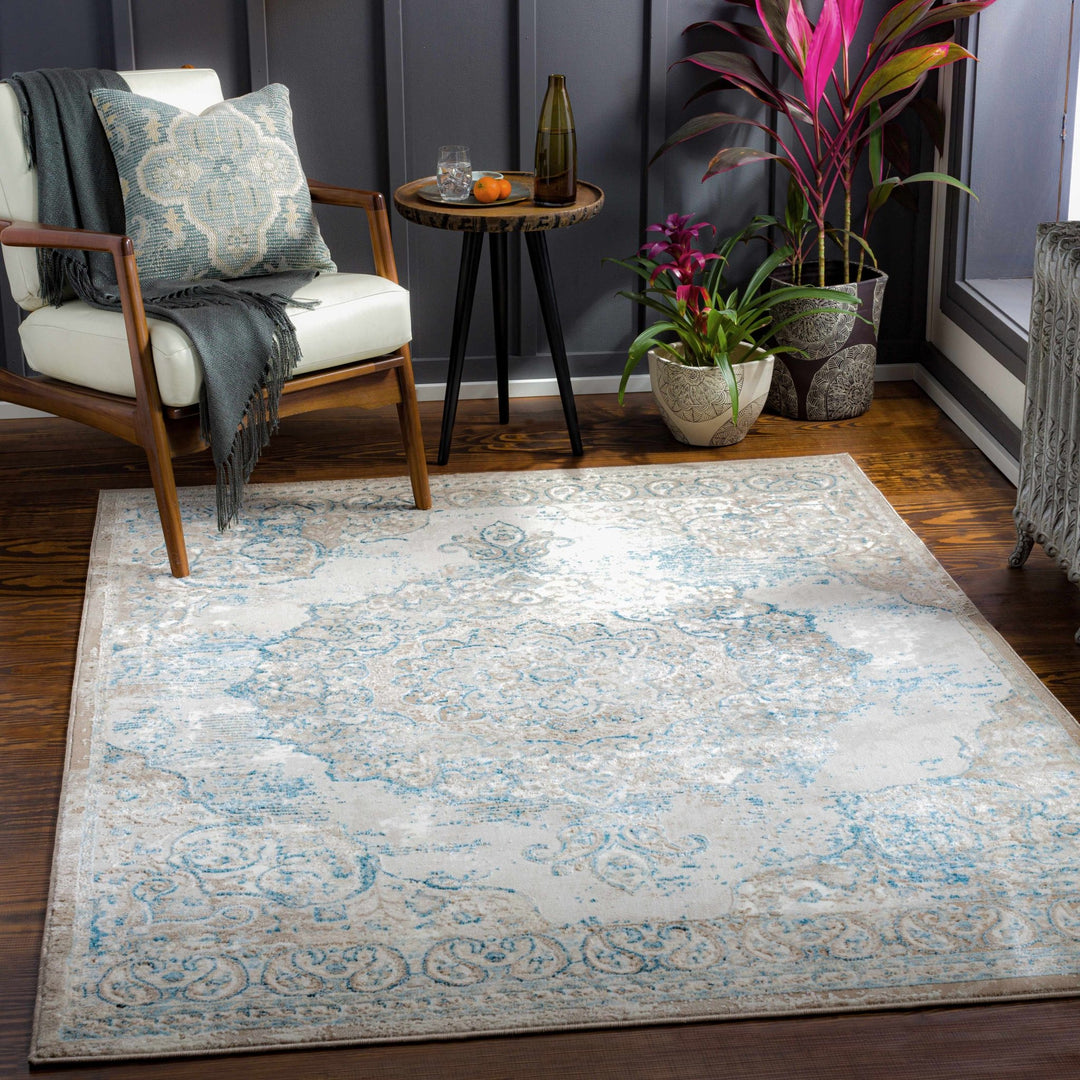 Lumbog Beige And Blue Traditional Style Area Rug - The Rug Decor
