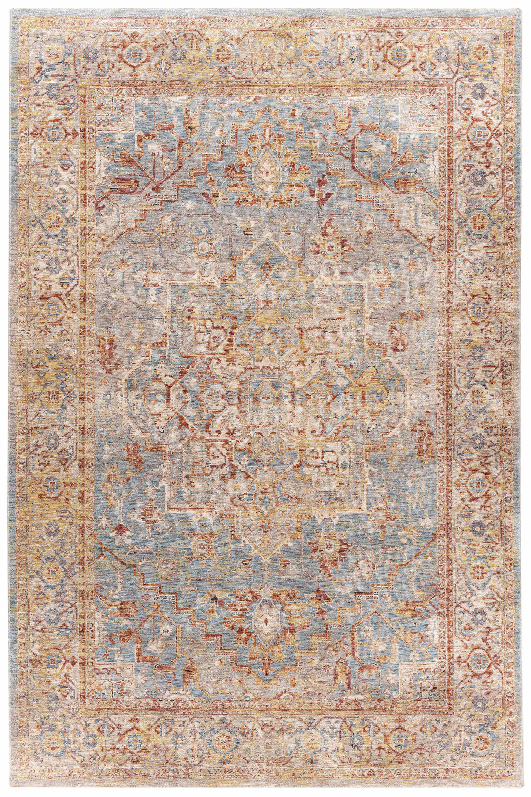 Lumpkin Rust And Blue Traditional Style Area Rug