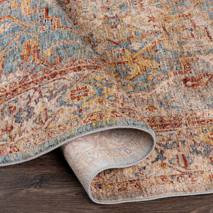 Lumpkin Rust And Blue Traditional Style Area Rug