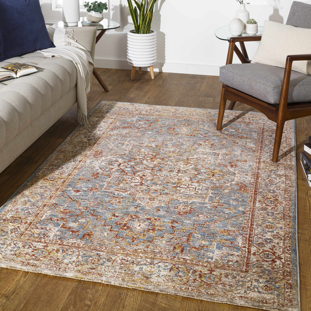 Lumpkin Rust And Blue Traditional Style Area Rug