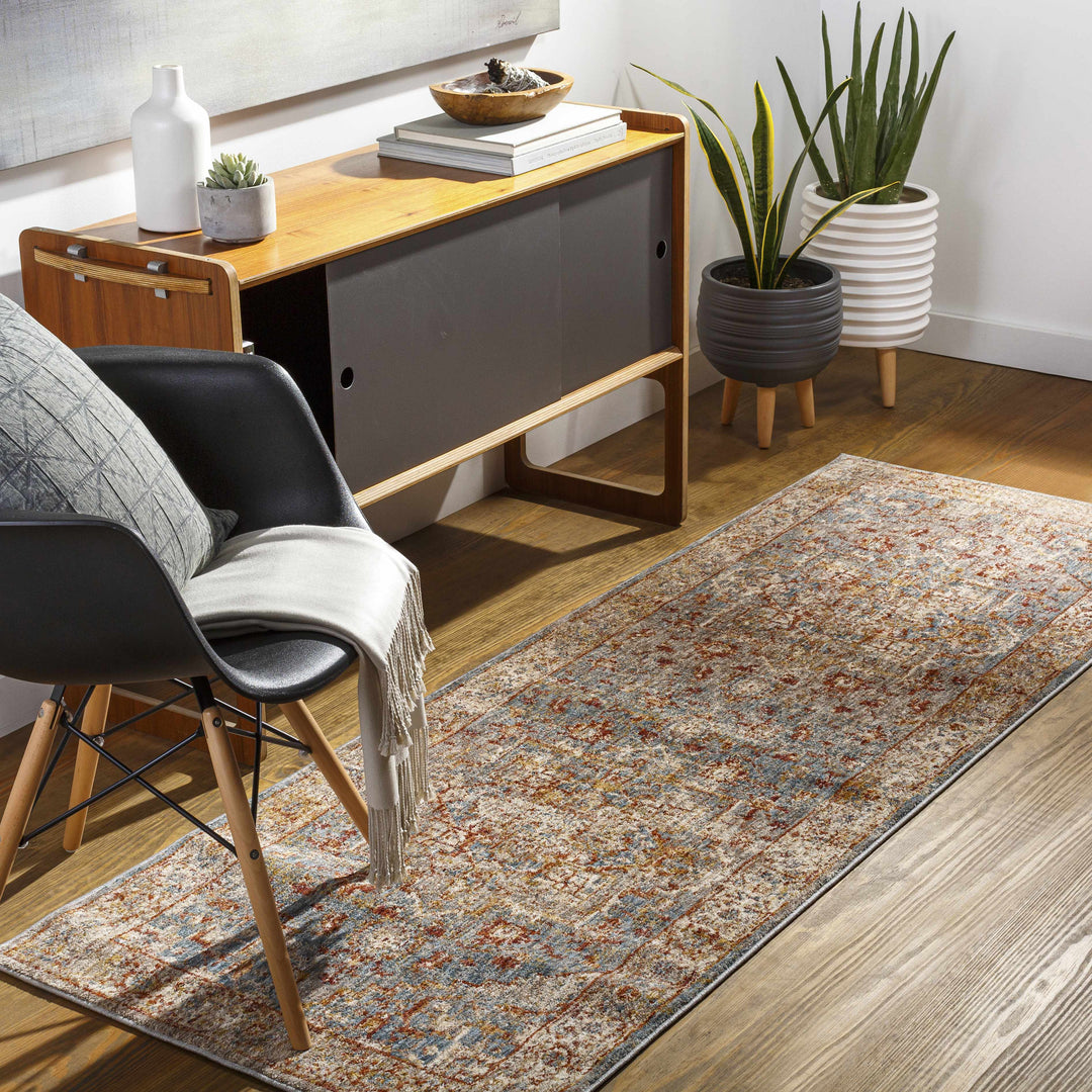 Lumpkin Rust And Blue Traditional Style Area Rug