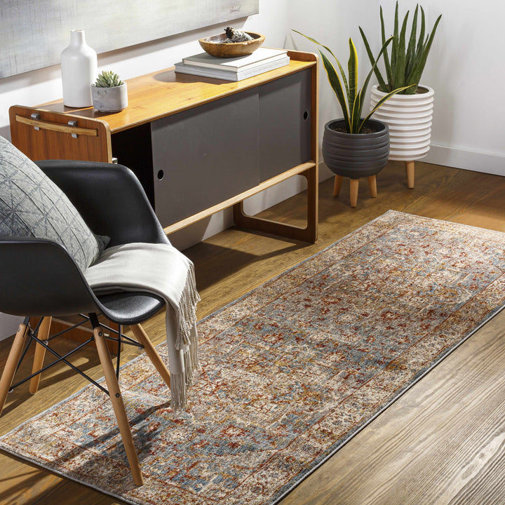 Lumpkin Rust And Blue Traditional Style Area Rug