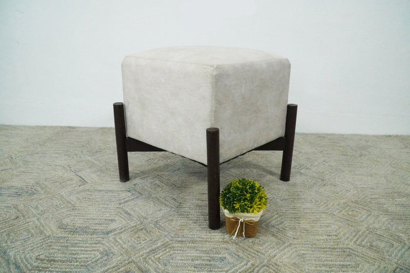 Luxury Velvet Handmade Ivory Wooden Stool - The Rug Decor