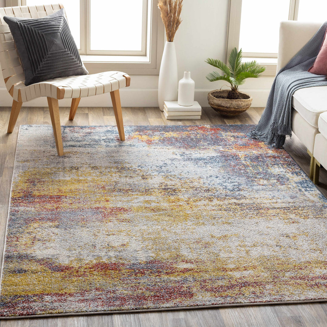 Alexandra Modern Abstract Design Blue And Mustard Area Rug