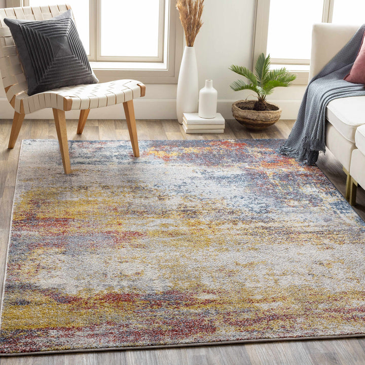 Alexandra Modern Abstract Design Blue And Mustard Area Rug