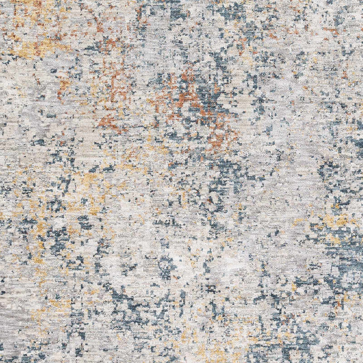 Contemporary Ivory And Blue Abstract Machine Woven Rug