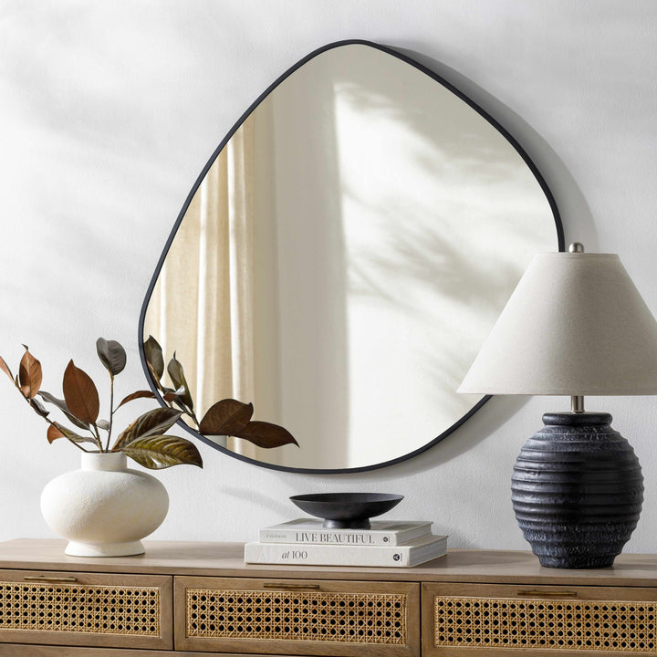 Lochovice Black Distressed Wood Wall Mirror – Iron Frame, 2 Sizes