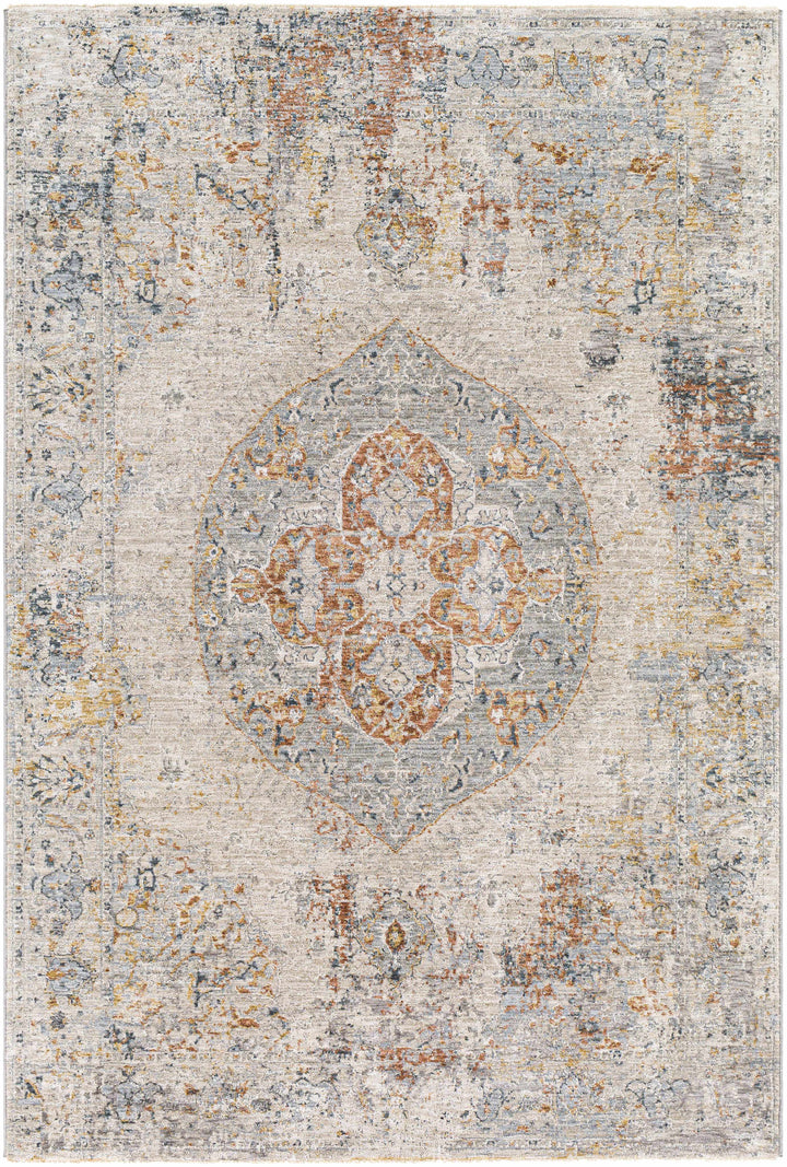Ely Gray And Ivory Traditional Medallion Design Area Rug