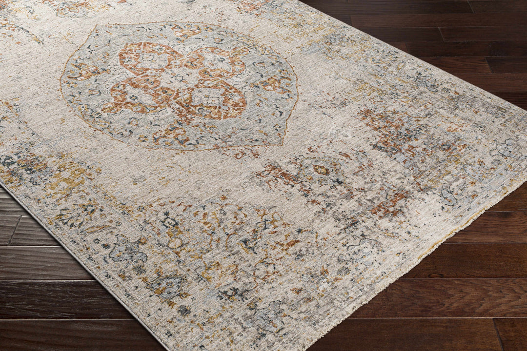 Ely Gray And Ivory Traditional Medallion Design Area Rug