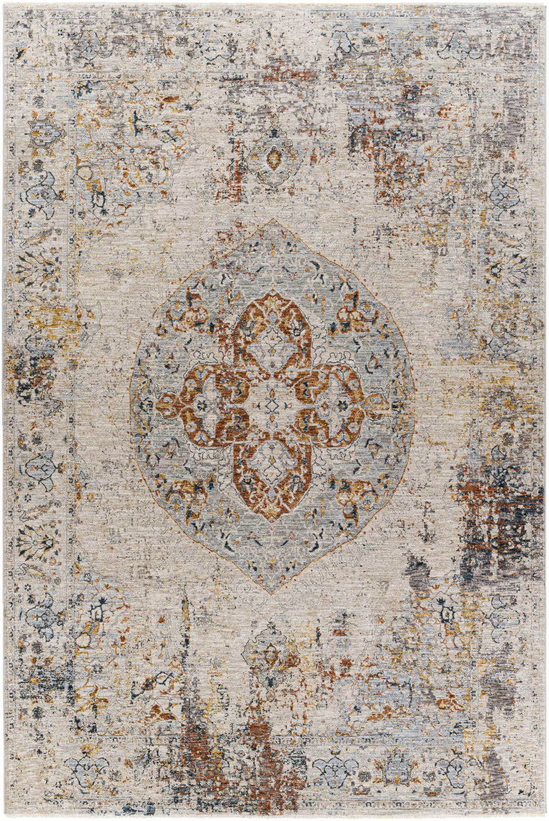 Ely Gray And Ivory Traditional Medallion Design Area Rug