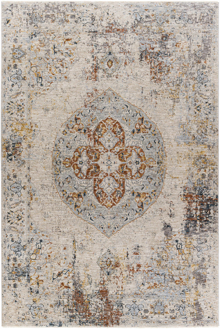 Ely Gray And Ivory Traditional Medallion Design Area Rug