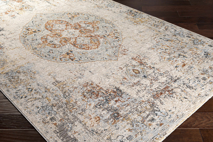 Ely Gray And Ivory Traditional Medallion Design Area Rug