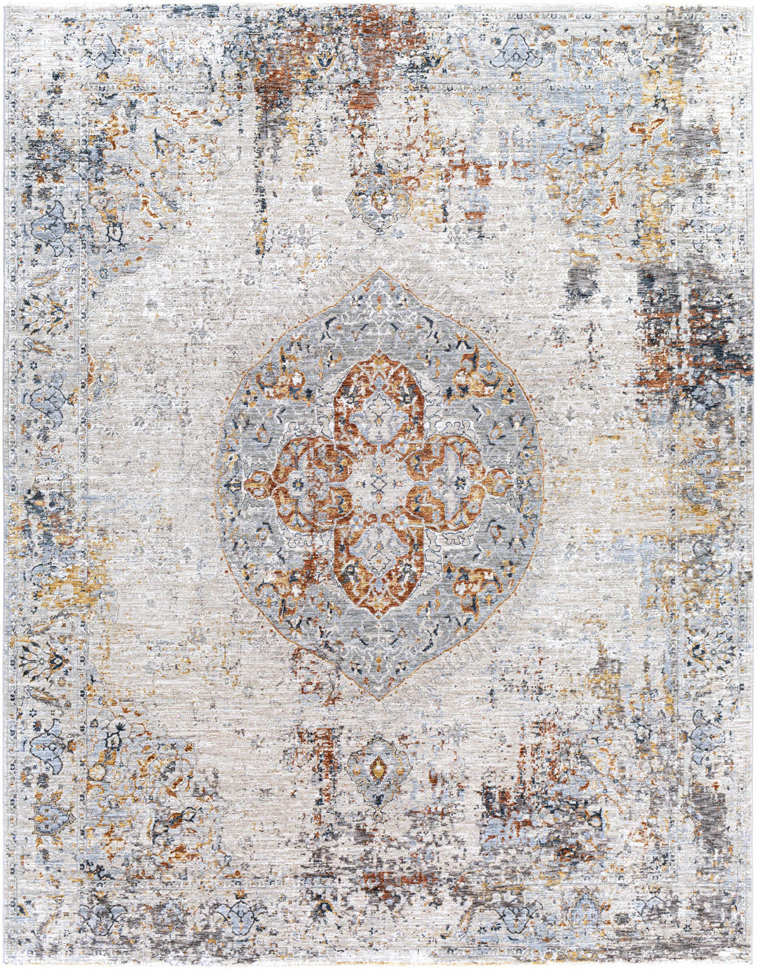 Ely Gray And Ivory Traditional Medallion Design Area Rug