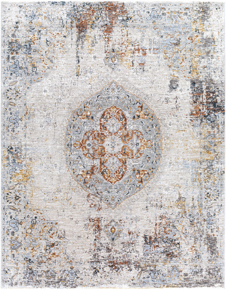 Ely Gray And Ivory Traditional Medallion Design Area Rug