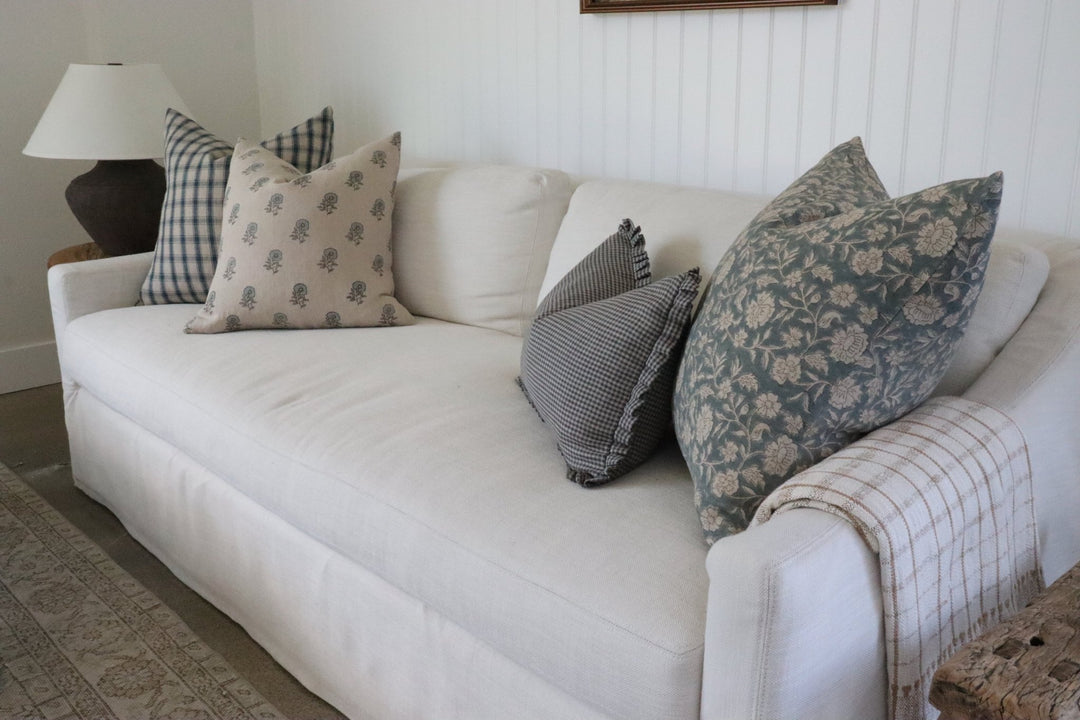 Mabel Hand-Block Floral Linen Pillow Cover - The Rug Decor
