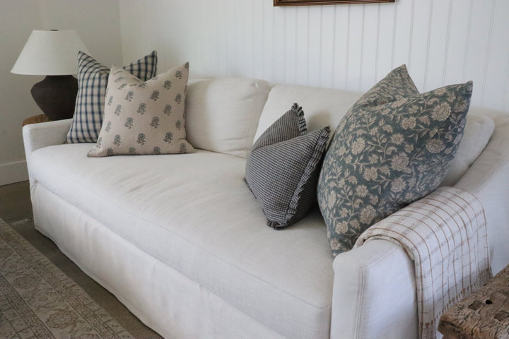 Mabel Hand-Block Floral Linen Pillow Cover - The Rug Decor