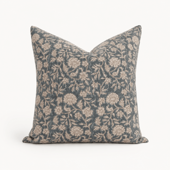 Mabel Hand-Block Floral Linen Pillow Cover - The Rug Decor
