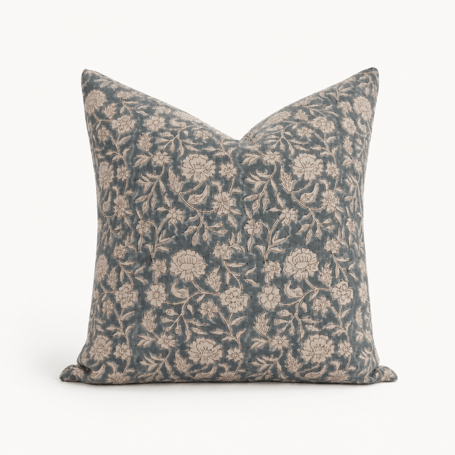 Mabel Hand-Block Floral Linen Pillow Cover - The Rug Decor