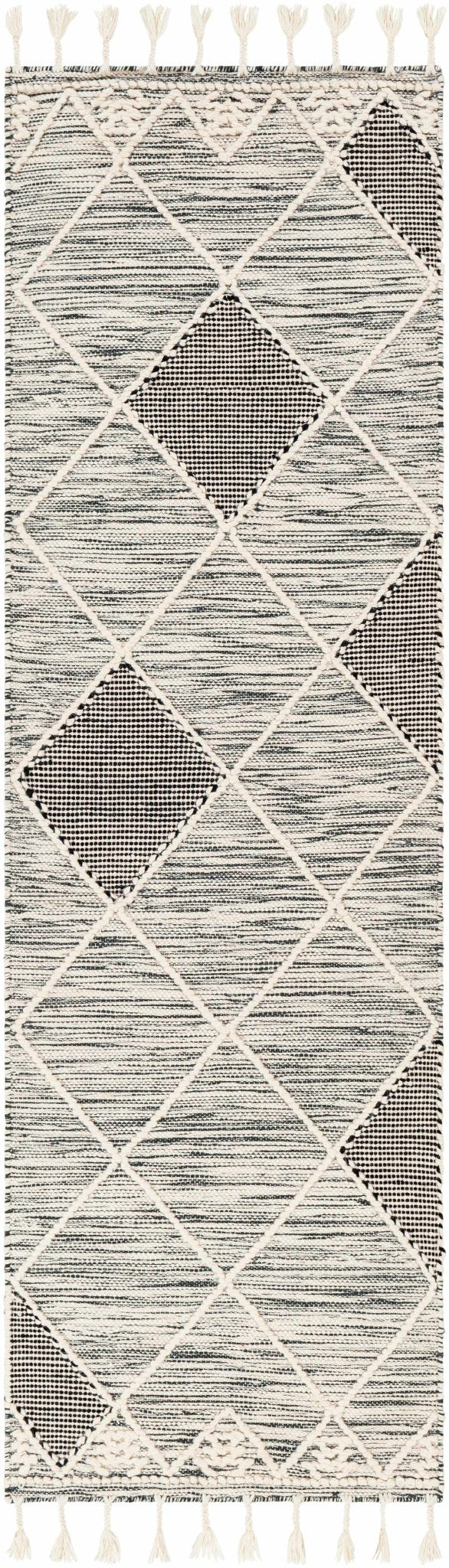 Mabua Tasseled Modern Black Hand Woven Jute & Wool Rug - The Rug Decor
