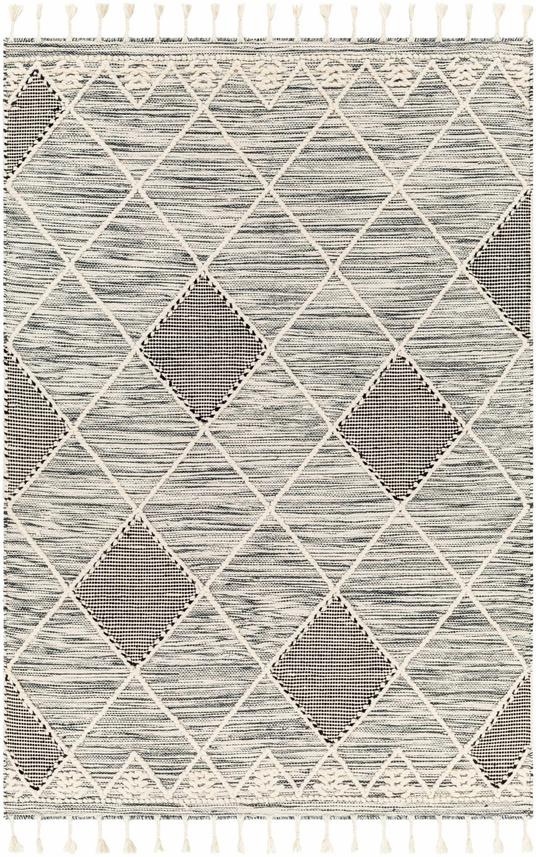 Mabua Tasseled Modern Black Hand Woven Jute & Wool Rug - The Rug Decor