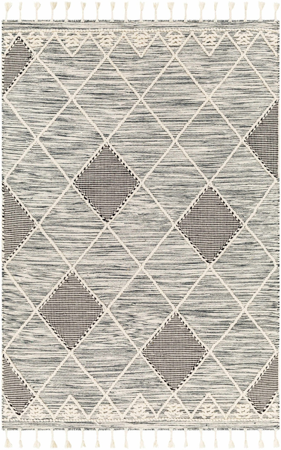 Mabua Tasseled Modern Black Hand Woven Jute & Wool Rug - The Rug Decor